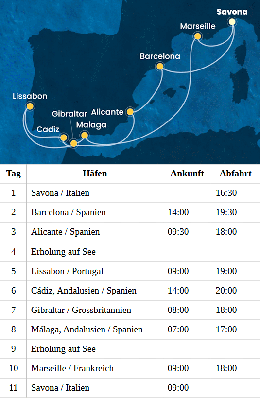 Costa Diadema vom 22.09.2027 bis 02.10.2027, Costa Diadema - Westliches Mittelmeer ab Savona