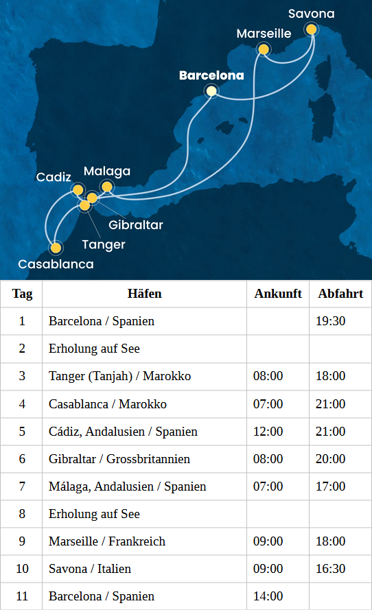 Costa Diadema vom 03.10.2027 bis 13.10.2027, Costa Diadema - Westliches Mittelmeer und Marokko ab Barcelona