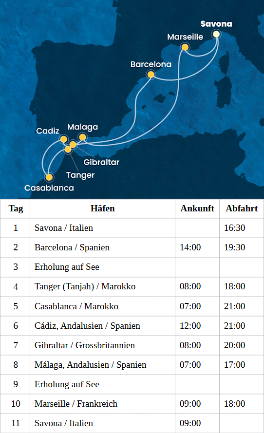 Costa Diadema vom 02.10.2027 bis 12.10.2027, Costa Diadema - Westliches Mittelmeer und Marokko ab Savona