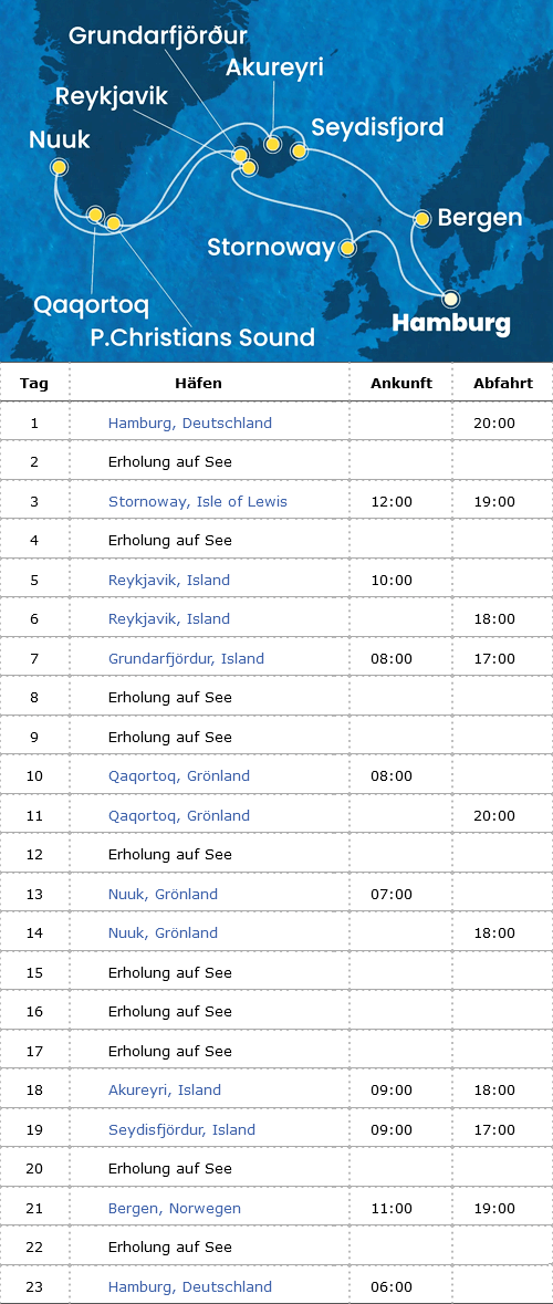 Grönland und Island ab Hamburg, Costa Favolosa vom 22.06.2025 bis 14.07.2025