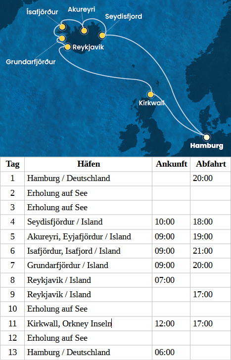 Costa Favolosa - Island ab Hamburg, Costa Favolosa vom 30.06.2027 bis 12.07.2027