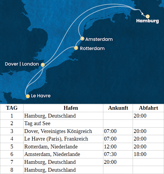 Costa Favolosa - Metropolen am &Auml;rmelkanal ab Hamburg, Costa Favolosa vom 12.09.2027 bis 19.09.2027