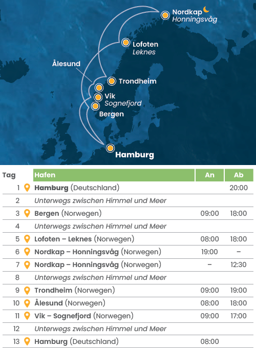 Mitternachtssonne in Norwegen mit Nordkap, Costa Favolosa vom 19.06.2026 bis 01.07.2026