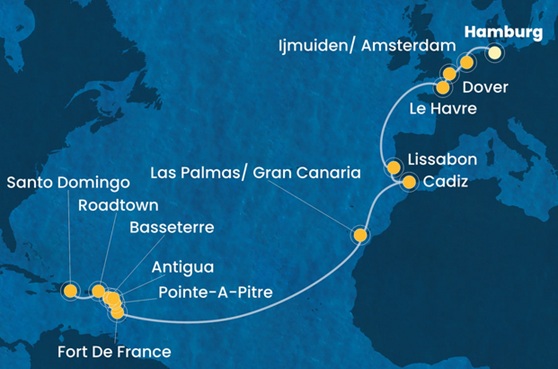 Transatlantik, Costa Favolosa vom 08.11.2026 bis 30.11.2026