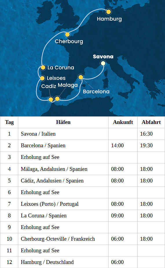 Costa Favolosa - Westeuropa ab Savona bis Hamburg, Costa Favolosa vom 18.05.2027 bis 29.05.2027