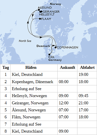 MSC Euribia im Sommer 2028 f&uuml;r je 7 Tage nach Norwegen mit Geiranger ab Kiel