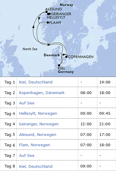 Norwegen ab Kiel, MSC Euribia am 18.05.2024, 01.06.2024 & 10.08.2024