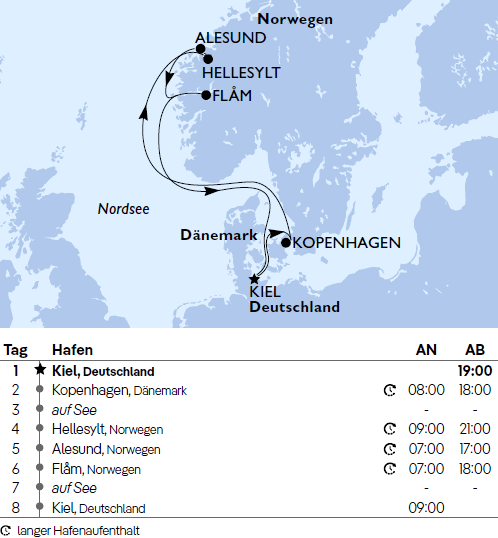 Norwegen ab Kiel, MSC Euribia am 24.04.2027, 01.05.2027, 08.05.2027 und 15.05.2027