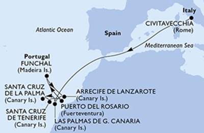 MSC Fantasia vom 07.12.2026 bis 18.12.2026, Kreuzfahrt MSC Fantasia vom Mittelmeer zu den Kanaren