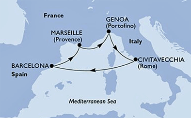 Mittelmeer ab/bis Civitavecchia bei Rom, MSC Fantasia am 14.04.2026 und 19.04.2026