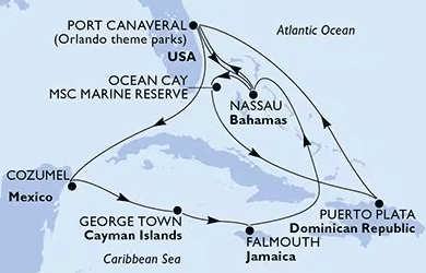 Karibik ab Port Canaveral mit MSC Grandiosa vom 28.02.2026 bis 14.03.2026