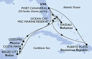Karibik ab Port Canaveral mit MSC Grandiosa vom 28.03.2026 bis 11.04.2026