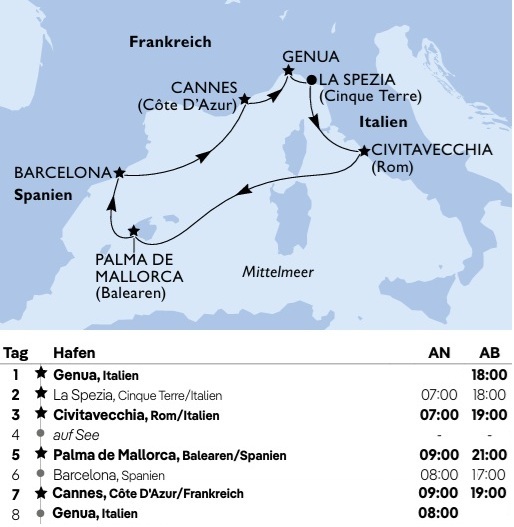 Mittelmeer ab Genua, MSC Grandiosa von Mai bis Oktober 2026