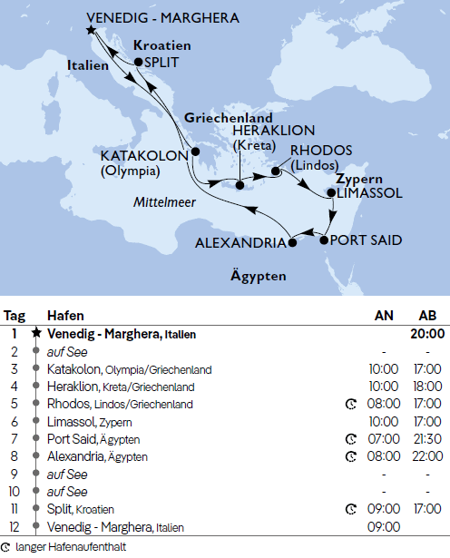 Mittelmeer ab/bis Venedig-Marghera, MSC Lirica von Oktober 2026 bis M&auml;rz 2027