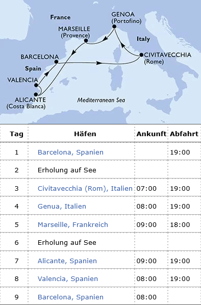 Mittelmeer ab Barcelona, MSC Magnifica vom 25.12.2025 bis 02.01.2026, MSC Magnifica Kreuzfahrt an Weihnachten 2025