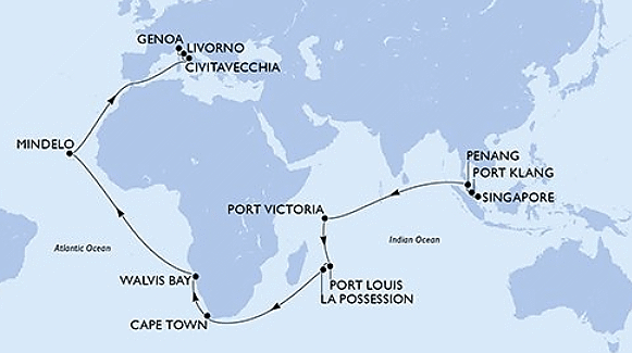 Von Singapur nach Genua, MSC Magnifica vom 06.04.2026 bis 16.05.2026