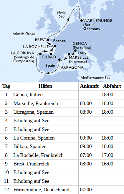 MSC Magnifica vom 06.05.2027 bis 17.05.2027, MSC Magnifica von Genua bis Warnem&uuml;nde