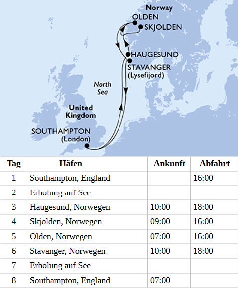 Norwegen, MSC Meraviglia vom 28.08.2027 bis 04.09.2027