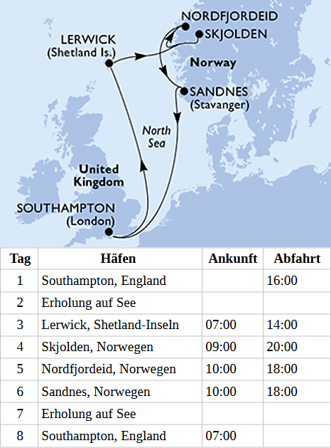 Schottland und Norwegen, MSC Meraviglia am 19.06.2027 und 18.09.2027