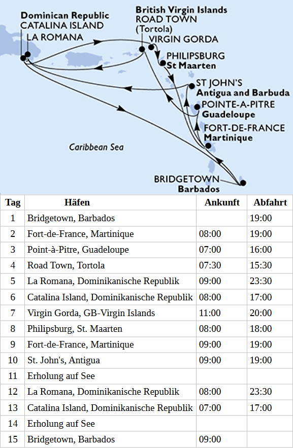 Karibik ab Barbados, MSC Opera am 15.04.2027, 29.04.2027, 13.05.2027, 27.05.2027, 24.06.2027, 22.07.2027,  05.08.2027, 14.10.2028 und 28.10.2027