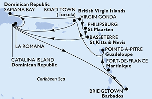 Karibik ab La Romana mit Guadeloupe, MSC Opera am 16.11.2026, 23.11.2026, 30.11.2026, 07.12.2026, 14.12.2026, 01.02.2027 und 08.02.2027