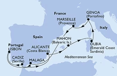 Mittelmeer und Portugal, MSC Opera von Mai bis September 2026, MSC Opera ab/bis Genua