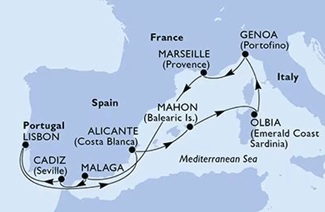 Mittelmeer und Portugal, MSC Opera von Mai bis September 2026, MSC Opera ab/bis Marseille