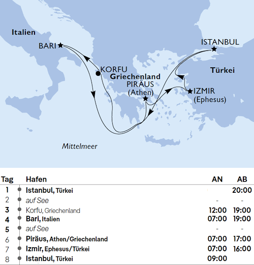 Mittelmeer ab Istanbul, MSC Orchestra Nov + Dez 2026, M&auml;rz + April 2027