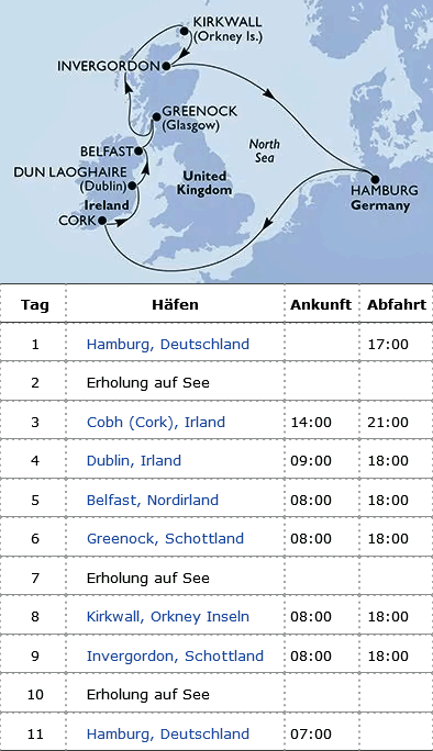 Schottland und Irland, MSC Preziosa vom 03.09.2026 bis 13.09.2026, MSC Cruises ab Hamburg zu den Britischen Inseln