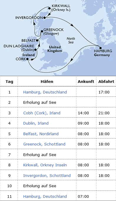 Schottland und Irland, MSC Preziosa vom 10.05.2026 bis 20.05.2026, MSC Cruises ab Hamburg zu den Britischen Inseln