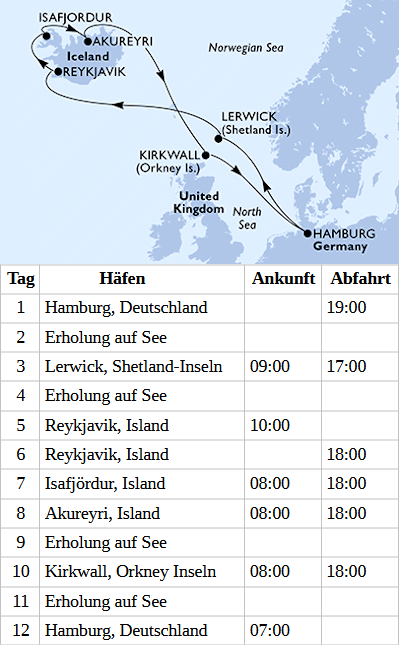 Island ab Hamburg, MSC Preziosa vom 02.07.2027 bis 13.07.2027