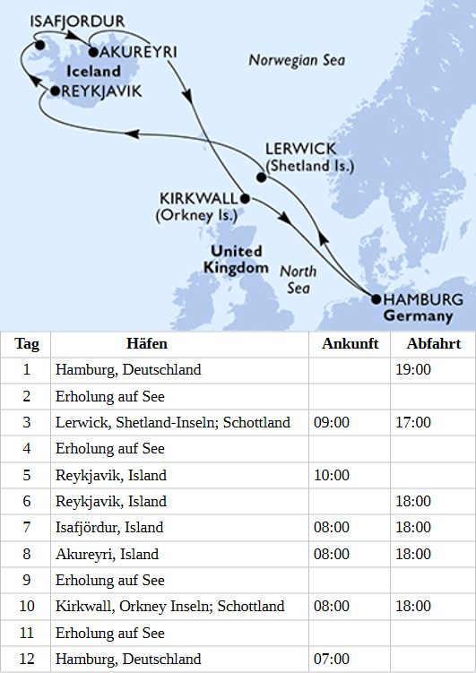 Island ab Hamburg, MSC Preziosa vom 05.06.2028 bis 16.06.2028