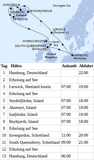 Island und Schottland ab Hamburg, MSC Preziosa vom 25.07.2027 bis 06.08.2027