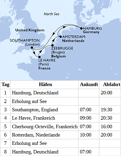 Metropolen am &Auml;rmelkanal, MSC Preziosa vom 12.11.2027 bis 19.11.2027