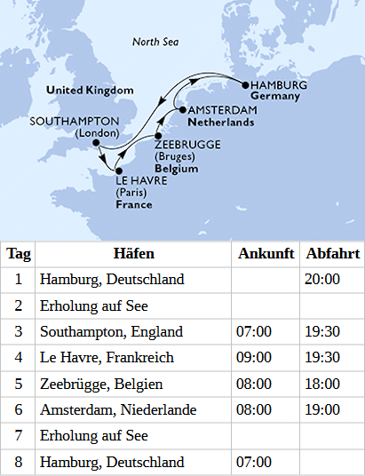 Metropolen am &Auml;rmelkanal, MSC Preziosa vom 26.11.2027 bis 03.12.2027