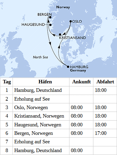 Norwegen ab Hamburg, MSC Preziosa vom 03.10.2027 bis 10.10.2027