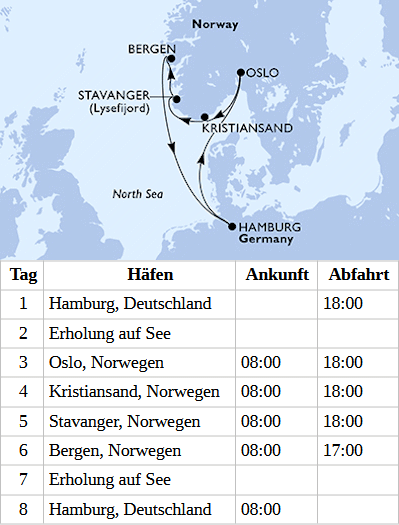 Norwegen ab Hamburg, MSC Preziosa vom 10.10.2027 bis 17.10.2027