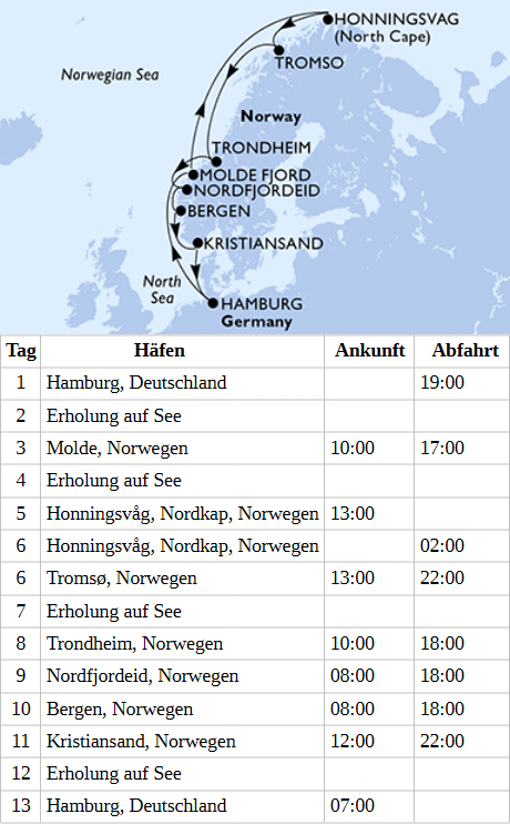 Norwegen mit Nordkap ab Hamburg, MSC Preziosa vom 11.07.2028 bis 23.07.2028