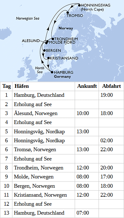 Norwegen mit Nordkap ab Hamburg, MSC Preziosa vom 13.07.2027 bis 25.07.2027