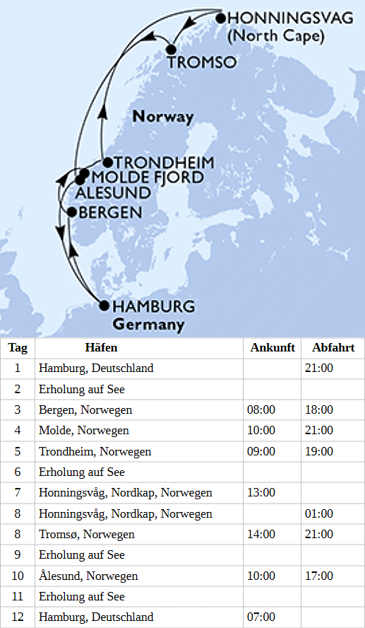 Norwegen mit Nordkap ab Hamburg, MSC Preziosa vom 20.09.2028 bis 01.10.2028