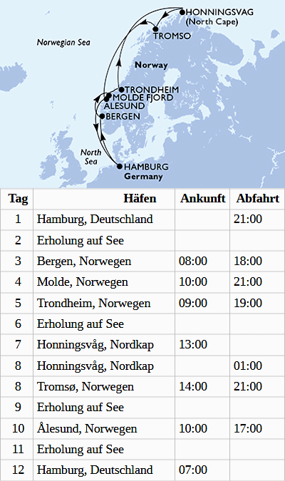 Norwegen mit Nordkap ab Hamburg, MSC Preziosa vom 22.09.2027 bis 03.10.2027