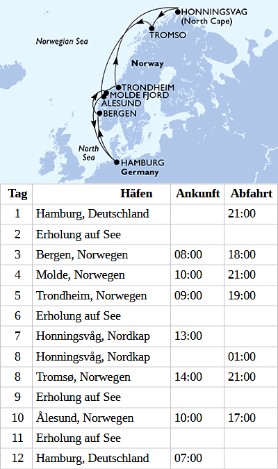 Norwegen mit Nordkap ab Hamburg, MSC Preziosa vom 27.05.2027 bis 07.06.2027