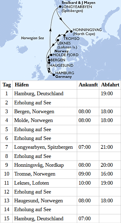 Spitzbergen und Norwegen mit Nordkap ab Hamburg, MSC Preziosa vom 06.08.2027 bis 20.08.2027