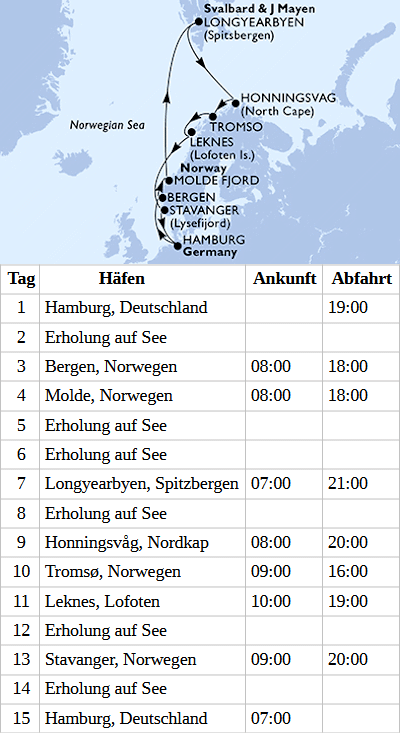 Spitzbergen und Norwegen mit Nordkap ab Hamburg, MSC Preziosa vom 18.06.2027 bis 02.07.2027