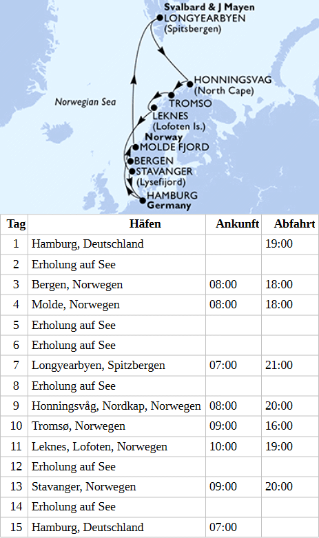 Spitzbergen & Norwegen mit Nordkap ab Hamburg, MSC Preziosa vom 04.08.2028 bis 18.08.2028