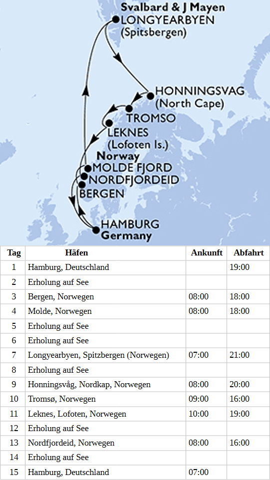 Spitzbergen & Norwegen mit Nordkap ab Hamburg, MSC Preziosa vom 16.06.2028 bis 30.06.2028