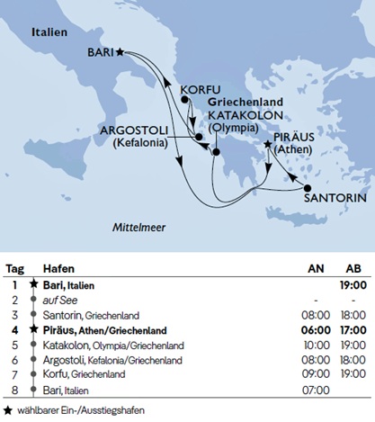 Mittelmeer ab Bari, MSC Sinfonia von April bis Oktober 2026