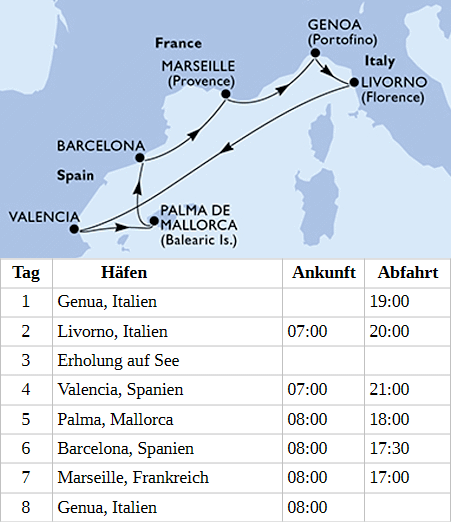 Mittelmeer ab Genua, MSC Sinfonia am 03.11.2026 und 17.11.2026
