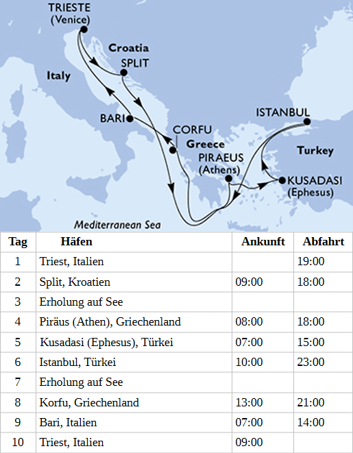 Mittelmeer ab Triest, MSC Splendida von April bis Oktober 2027