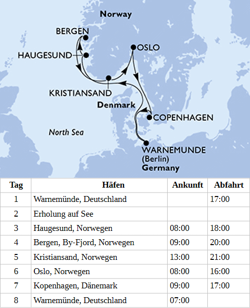 Norwegen ab/bis Warnem&uuml;nde, MSC Splendida vom 09.07.2028 bis 16.07.2028